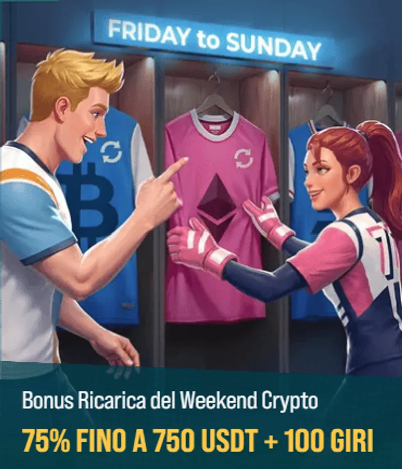Bonus ricarica weekend crypto 75 750 usdt 100 giri
